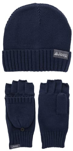 Jeep Unisex-Erwachsene Herren und Damen 2-teiliges Beanie und wandelbare Handschuhe Einheitsgröße passt den meisten Winter-Zubehör-Set, Blau, Eine Größe
