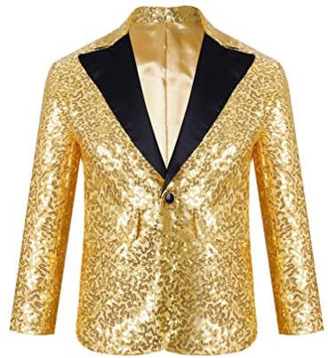 TiaoBug Jungen Pailletten Anzug V-Aussschnitt Sakko Slim Fit Smoking Jacke Glänzend Blazer Tops zur Party Hochzeit