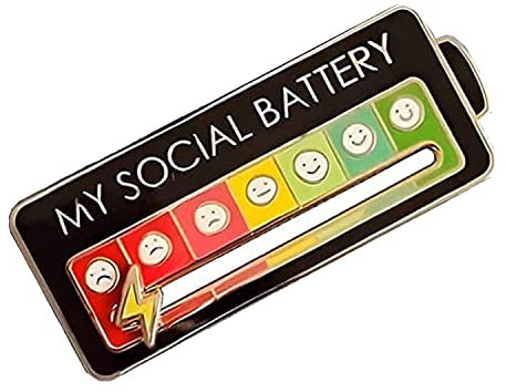 Social Battery Pin, My Social Battery Slider Pin for 7 Days, Funny Battery Enamel Pin Aesthetic Lapel Pin, Creative Interactive Mood Pin Badge for Women and Men, Black