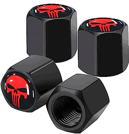 4 x Ventilkappen für Totenkopf-Reifen, geeignet für Auto, SUV, Fahrrad, Motorrad, LKW