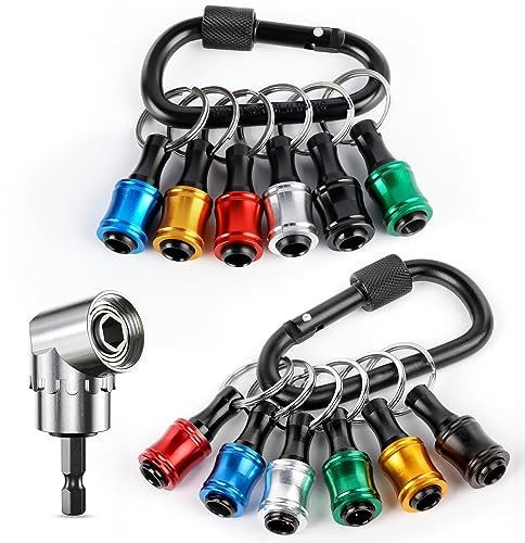 Valkynos 12Pcs Hex Shank Screwdriver Bit Holder with 105-Degree Right Angle Drill, 1/4 Inch Drill Bits Holder Keychain - Cool Gadgets for Men Dads