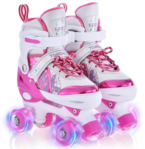 TOMSHOO Rollschuhe für Mädchen, Inlineskates für Kinder, Mädchen, mit leuchtenden LED-Leuchten, Inlineskates für Kinder, verstellbare Größe, für Anfänger, Kinder, Geschenk