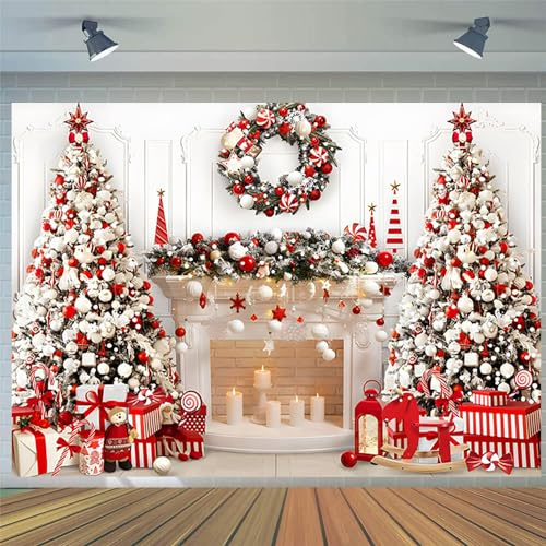 3x2.4m Foto Hintergrund Weihnachten Foto Kamin Weiß Rot Xmas Baum Fotografie Hintergrund Familie Kinder Winter Urlaub Weihnachten Neujahr Party Dekorationen Banner Fotowand Fotostudio Requisiten