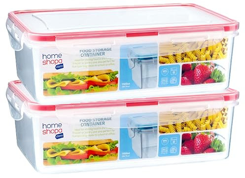 HOMESHOPA Plastic Airtight Food Storage Containers, 2 Pack 1100ml BPA Free Leakproof Stackable Reusable Lunch Boxes, Meal Prep Container for Kitchen & Pantry, Microwave Freezer Dishwasher Safe