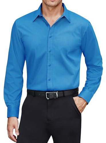 J.VER Herren Antifouling Hemd Regular Fit Langarm Hemd Konzert Büro Arbeit Oberteil Elastiscer Modische Wanderhemd,Türkis,L