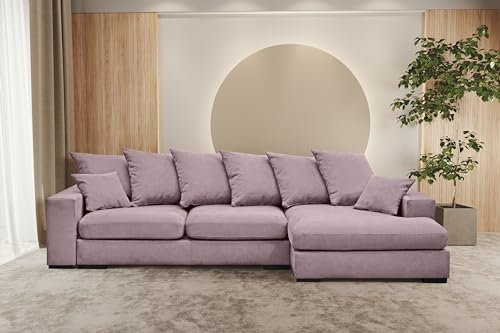 Kaiser Möbel - Ecksofa mit Schlaffunktion und Bettkasten, Wohnlandschaft L-Form, Schlafsofa, Klappsofa, Bequemes Couch mit Ottomane für Wohnzimmer, Relaxsofa, Riviera Stoff, Gabon, Lila, Rechts