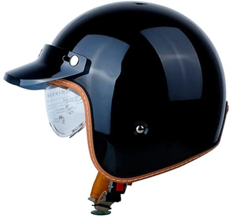 Casque Moto Vintage Jet avec Visière Casques Bols Mobylette avec Homologué ECE Rétro Demi Casque Moto Vélo Scooter Chopper pour Adultes Homme et Femme 3,M