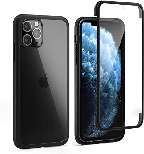 Leedia 360 Grad Schutzhülle Kompatibel mit iPhone 11 Pro Hülle Ganzkörper Eingebautem Glas Displayschutz Stoßfest Case Transparent Clear Handyhülle für iPhone 11 Pro 5.8 Schwarz