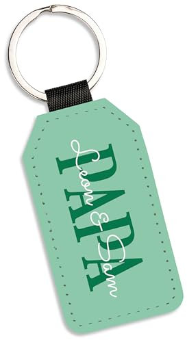 True Statements Schlüsselanhänger personalisiert „PAPA“ - mit Kinder Namen selbst gestalten - Geschenk-Idee Vatertag Geburtstag Weihnachten - mit Schlüsselring – Kunstleder (Grün)