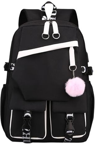 College Borsa del Campus Zaino per la Scuola in Bianco e Nero Femminile Burden Alleviation Boys School Borse Zaini per Spalle junior Zaino per lo Shopping Rosa (nero)
