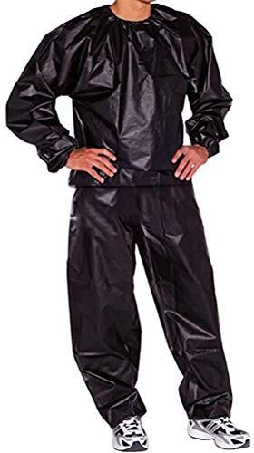 POENVFPO Tuta da Sauna, Felpa Fitness in PVC Impermeabile e Antivento, con Elastico in Vita, per Esercizi di Fitness, Modellamento della Perdita di Peso (BLACK)