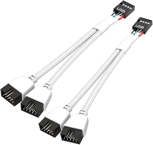 2 Stück Motherboard 9 Pin USB 2.0 zu Dual 9 Pin Extension Splitter: Motherboard USB Splitter 9 Pin Header Kabel, USB2.0 Header Splitter für interne Computer Motherboard (Geflochtene Weiß)