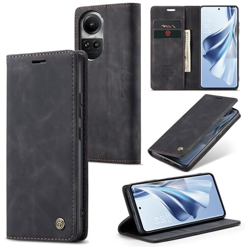 Cracedily Cover per Oppo Reno 10 5G / Oppo Reno 10 Pro 5G Case, Custodia Cover Pelle Premium Portafoglio con Porta Carte Magnetica Supporto Protezione Flip Case Custodia per Reno 10 Pro 5G,Nero