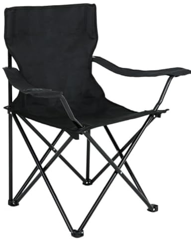 BDW - Touristenstuhl mit Rückenlehne - Angeln Stuhl - Stuhl zum Fischen - aus Metall und Oxford-Gewebe - robuste Konstruktion und geringes Gewicht - Getränkeregal - 80x49x49cm - Schwarz