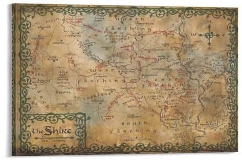 The Shire Herr der Ringe Mittelerde Landkarte, Heimdekor, Poster, Wandkunst, Bild, Druck, dekorative Gemälde, Poster, 40 x 60 cm