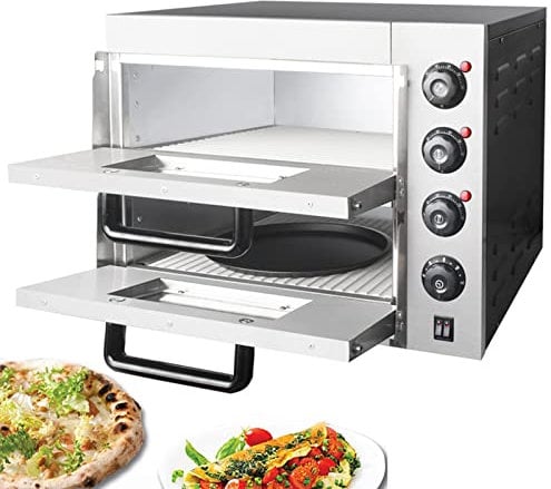 Horno de pizza de encimera con temporizador, horno tostador de pizza de dos niveles con cajón, horno de pizza de dos capas con control de temperatura independiente, horno de pizza de batata, pan, past