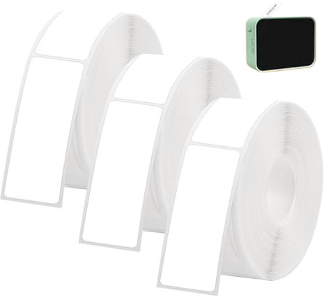 WEDAMOO 3 Rollen Etikettenband, 12 x 40 mm, wasserdicht, selbstklebend, für Zuhause, Büro, Geschäft, Schule (weiß, 160 Etiketten/Rolle)