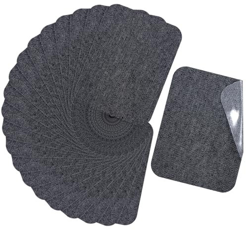 20 Stück Bügelflicken 9,5 x 12cm Selbstklebend Stoff Reparaturflicken für Jeans Usgeschnittene Flicken zum Aufbügeln für Kleidung Hosen Hemden Jacken Jeans Reparatur und Dekoration Schwarz Grau