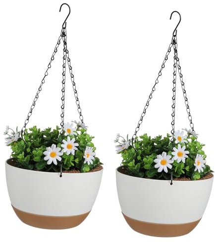 KITANDOVE 2ensemble Support De Fleurs Suspendu avec Pot Et Plateau De Jardinières Murales pour Plantes Intérieur Et Extérieur