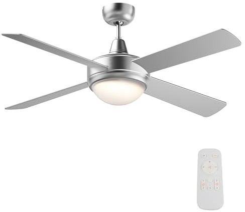 WilTec Ventilateur de Plafond Silencieux 65 W, 4 pales, Ø 130 cm, Max. 30 m², plafonnier intégré, brasseur d’air avec Lampe Lustre luminaire