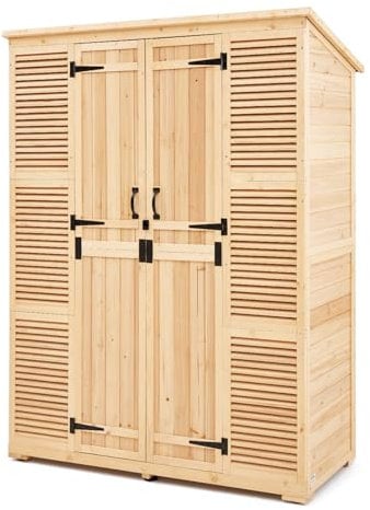VEVOR Abri de Jardin, 1473x680x1980 mm, Grand Abri de Rangement à Outils Extérieur en Bois de Cèdre, avec Étagères, Portes Verrouillables, Toit Étanche, Armoire de Stockage pour Patio, Cour, Pelouse