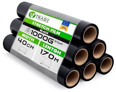 V1 Trade Film Noir Emballage - 6 Rouleaux Film Palette 40cm x 170m - Plastique Protection pour Colis et Meubles