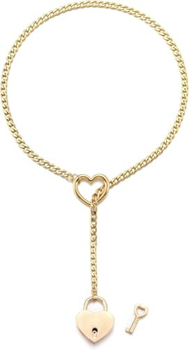 RWQIAN Schlupfkette Damen Schloss Slip Chain Kette Punk Gothic Kubanische Halskette Gold Schmuck Y-Halskette Verstellbare 26