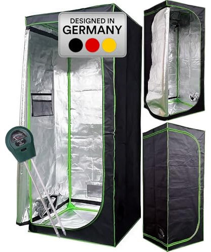 Mucola Growzelt 60x60x120 cm Set mit 3-in-1 Messgerät Zuchtzelt für Hydrokulturen zur Pflanzenzucht | licht- und wasserdicht | Indoor Grow Tent mit reflektierender Innenfolie Zimmergewächshaus