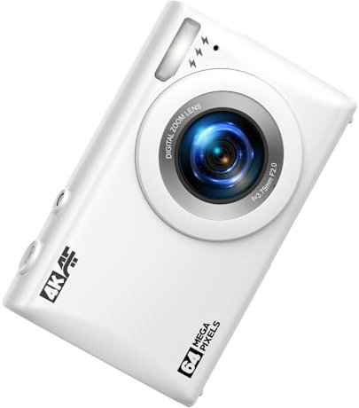 CAMWORLD Digital Camera 4K, Autofocus Portable Travel Cameras with 32G SD Card, 48MP Point and Shoot Digital Camera for Photography with 18X Digital Zoom for Kids Beginners (White)