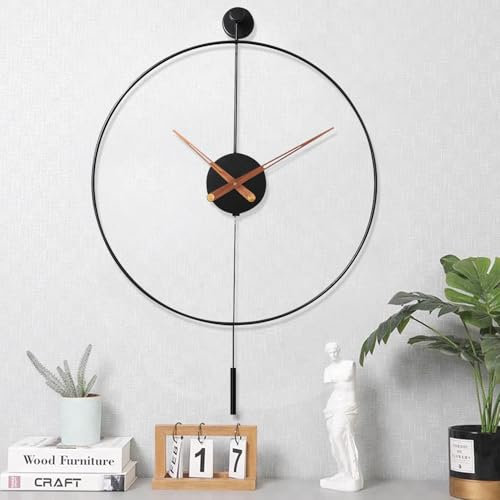 Grande horloge murale décorative avec pendule pour salon, aiguilles élégantes en noyer naturel, horloge murale moderne et silencieuse en métal pour salon, chambre, étude, bureau, 50,8 cm (73,7 x 49,8