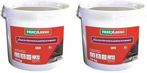 PAREXLANKO - Colle en pâte pour plaquette de parement - Blanc - Colle prête à l'emploi pour la pose de plaquettes, briquettes et pierres de parement - Murs intérieurs - 10kg (Lot de 2)