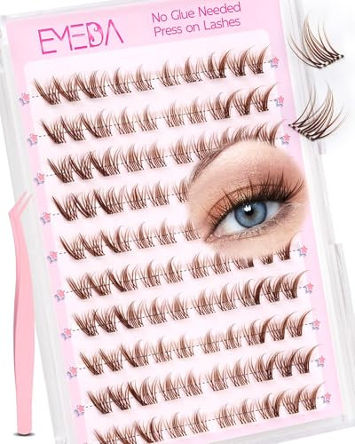EMEDA Brown Self Adhesive Eyelashes Natural Looking Self-Adhesive Lash Clusters Pre Glued colored Eyelashes Clusters Kit No Sticky Residue Glueless Cluster Lashes No Glue Needed fox eye(Brown)