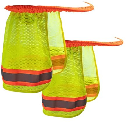 Lot de 2 paires de cache-cou pour casque de chantier, pare-soleil réfléchissant, panneau en maille élastique pour fixation de casque, protection solaire pour chantier de travail en plein air pour