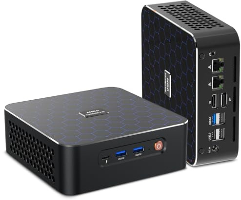 HAICOTECH Mini-PC, Ryzen 7 8845HS Desktop-Computer (8Kerne/16Threads, bis zu 5,1 GHz), 32 GB DDR5-RAM, 512 GB SSD, Dual-8K-Ausgang, Unterstützung für 3 Bildschirme/6xUSB/WiFi 6/BT 5.2/Dual 2,5G