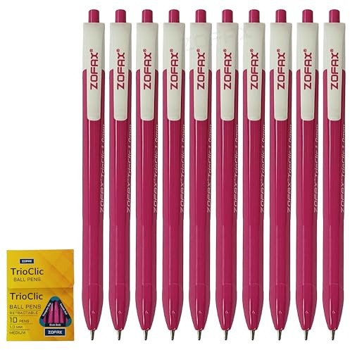ZOFAX TrioClic Retractable Ballpoint Pens, PINK, Medium Point (1.0mm), Pack of 50, Smooth Writing, Triangular Grip, Bulk Pack, Perfect for School Office Home Business Hospital Everyday Use