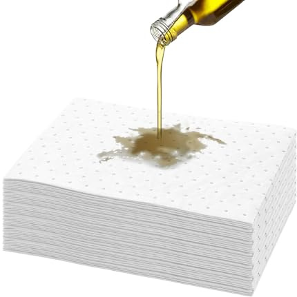 Pack of 50 Oil Suction Wipes Workshop, 25 x 33 cm, Oil Catching Mat, Oil Absorbing Pads, Only Suitable for Oil/Fuel, Oil Binding Mat, White Industrial Oil, Oil Suction Wipes for Workshop, Boats