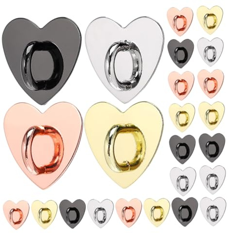 COLLBATH 24pcs Heart Shaped Alloy Phone Charm Holders DIY Metal Hooks for Cellphone Case Accessories Durable Finger Ring Grips in Steel Rose Gold Colors