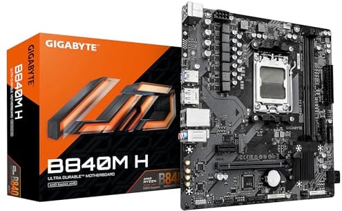 GIGABYTE B840M H Mainboard - AMD Ryzen 9000 CPUs, 5+2+2 Phasen VRM, bis zu 7200MHz DDR5 (O.C), 1xPCIe 4.0 M.2, 1GbE LAN, USB 3.2 Gen 1