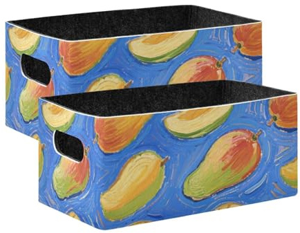 EtherSpher Art Painting Blue Fruit mangoes Foldable Felt durables fabric cube storage bins for towel Decoraciones durables fabric cube storage bins