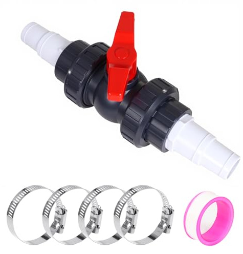 Zllzpzd Ball Valve with Hose Connector, PVC Shut-off Valve, Pool Shut-off Valve, Includes 1 Shut-off Valve 1 1/2 Inch (50 mm), 2 Hose Barbs 32–38 mm, Pool Hose Connector, Pool Adapter, Pool Valve