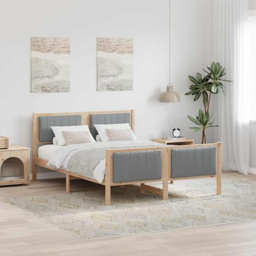 QJBSAVVA Bettgestell Kiefer 140x200 cm braun hellgrau Plattform Modernes Design ohne Boxspring Lattenrost & Kopfteil für Schlafzimmer Jugendzimmer