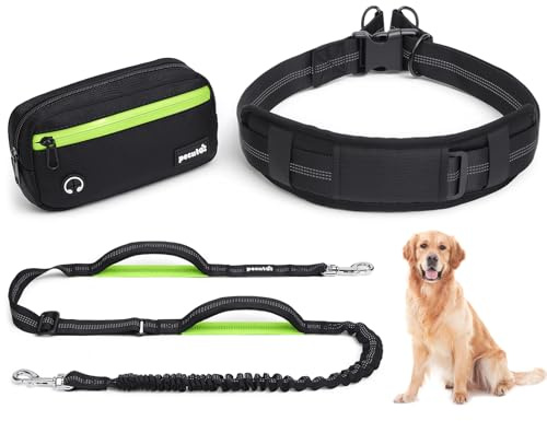 Pecute Joggingleine Hunde Mit Breiter Bauchgurt für Große/Mittel 15-55kg, wasserdichte Bauchtasche, Hundeleine zum Joggen Multifunktional Freie Kombination| Stoßdämpfendes Bungee, Dick Doppelgriffe