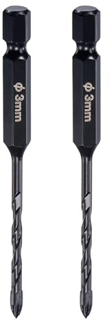 Concrete Masonry Drill Bit High Speed Steel 1/4 Shank 3mm Dia. for Glass 2 Pcs