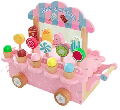 kesurpae Eiscreme Spielzeug Spielküchenset aus Holz, farbenfroh und ansprechend gestaltet, ideal für kreative Kinder, Eiscreme Theken Set, Geburtstagsgeschenk für Kinder