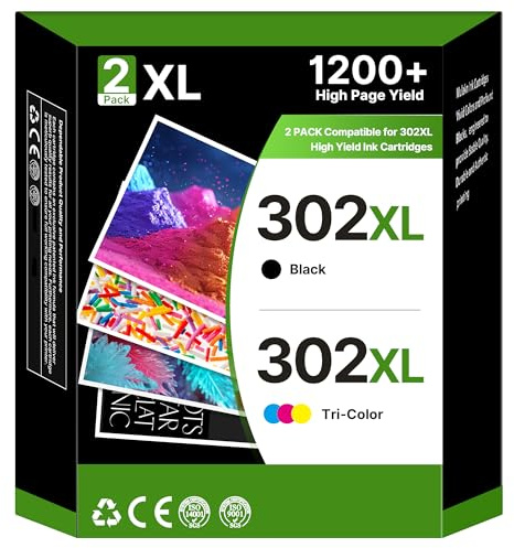 302 XL Sostituzione per cartucce HP 302 Nero e Colore per Envy 4520 2-Pack | Cartucce 302 XL, Sostituzione per HP OfficeJet 3833 5230 3830 3834 Envy 4520 4527 4525 4524 Deskjet 3630 2130 3636 3639