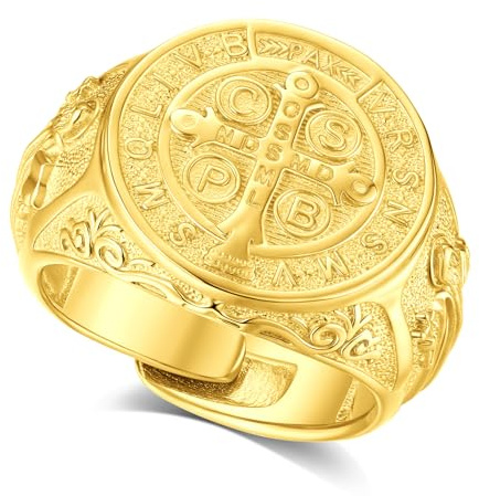 AEONSLOVE Heiliger Benedikt/Erzengel Michael Ring Silber 925 für Herren Damen, Verstellbarer Kreuz Kruzifixe/Heiliger Christophorus/Judas Ring, Offener Ringe Verstellbar Daumenring