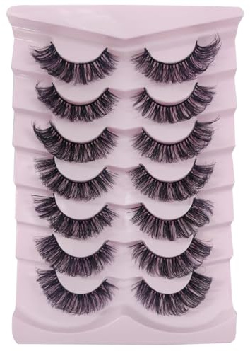 Lot de 7 paires de faux cils russes pour les yeux - Aspect naturel D Curly Fluffy 3D - Effet œil de chat - Doux - D8