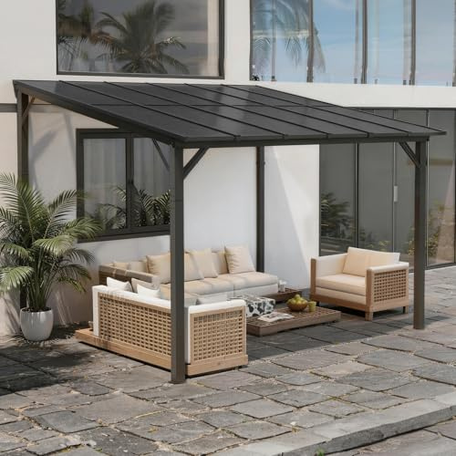 Amopatio Terrassenüberdachung Freistehend 3x3m, Terrassendach mit 6mm Doppelstegplatten aus Polykarbonat, UV-Schutz & Regenfest, Robuste Stahlkonstruktion Pavillon für Garten, Terrasse, Schwarz