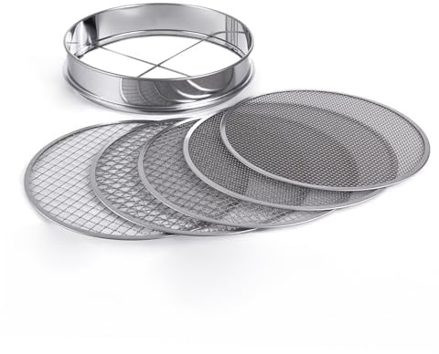 Relaxdays Setaccio da Giardino 5-in-1 Rotondo Ø30 cm con Inserti, Acciaio Inox, per Terra, Ghiaia e Sabbia