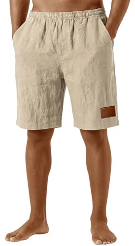 Mens Casual Shorts Beach Gym Workout Running Athletic Shorts 7 Inch Tregging Jogger Male Plus Size Hawaiian Summer Wide Leg Breathable Joggers Linen Slack Elasticated Waist Coloured Split Pants Khaki